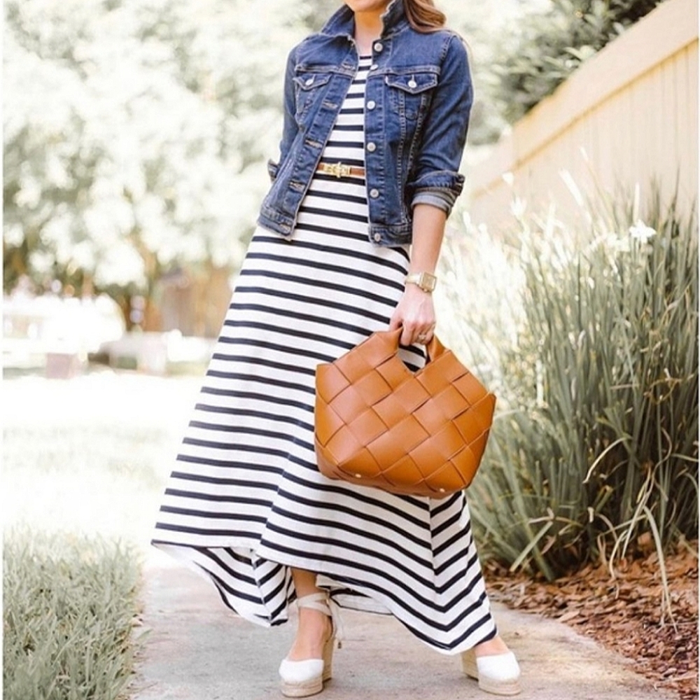 NEW! J Crew High-low Maxi Cotton Dress Navy Blue Stripe NWT